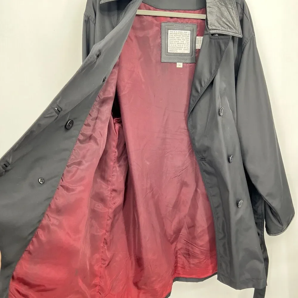Coach Double Breasted‎ Nylon Black Rain Coat With Soft Leather Collar Womens M - Picture 5 of 9